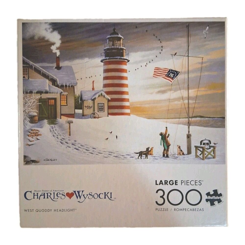Charles Wysocki West Quoddy Headlight 300 Large Piece Puzzle Buffalo Games